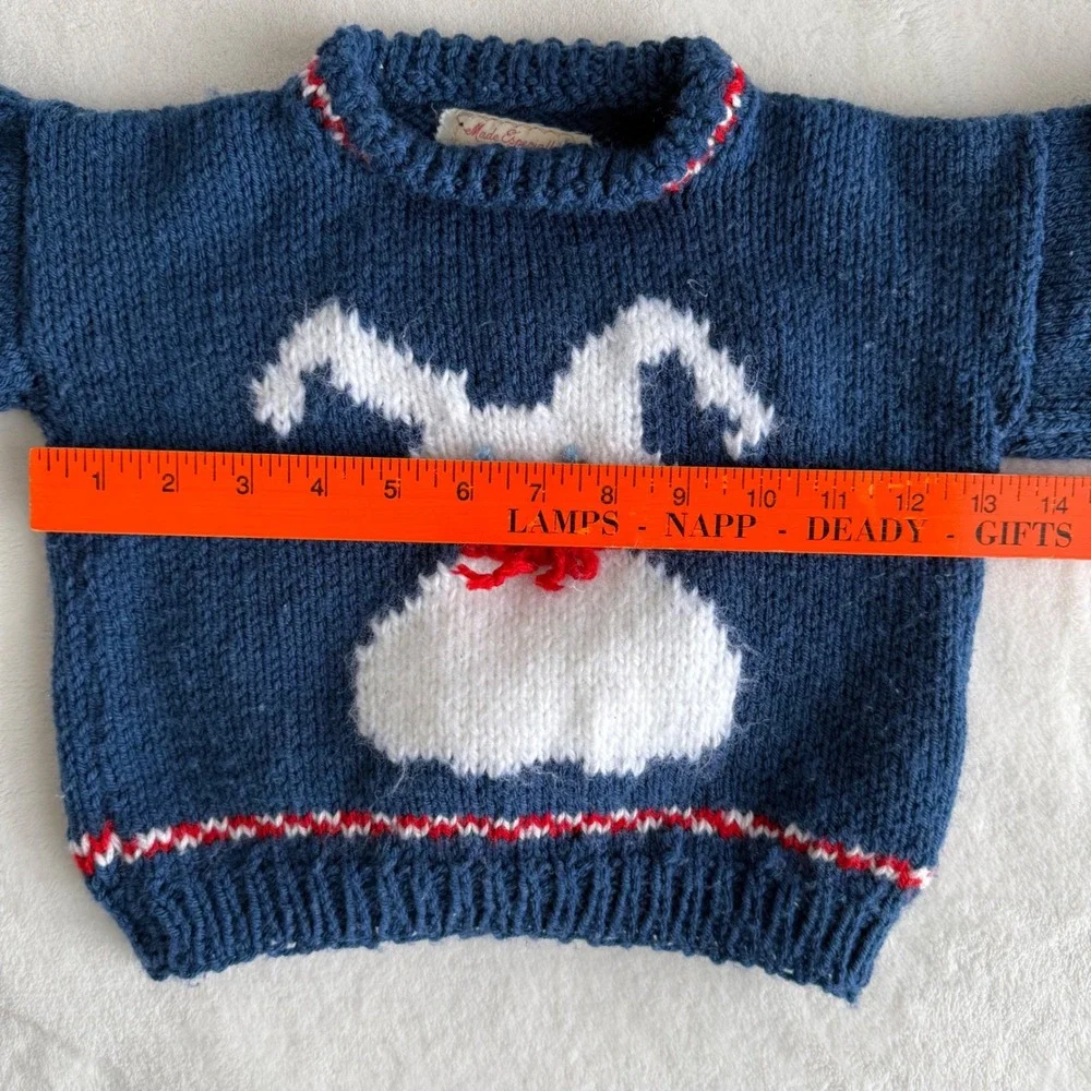 Handmadew‎ Novel Easter Bunny Baby Sweater Rolled Neck Blue White Cotton Blend - Picture 12 of 14